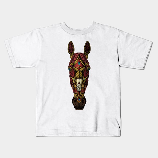 Ornate Horse Head Kids T-Shirt by Psydrian